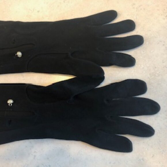 Hansen Vintage 1940s 1950s Black Rayon Opera Gloves Pearl Small-Medium Size 7 - Picture 1 of 11